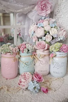 Shabby Chic Painted Mason Jar قطعه گلدان تزئینی عروسی عروس عروس دوش کودک جشن تولد مادران روز میزبان هدیه شیرین طرح پرنعمت