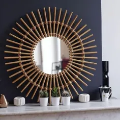 Wicker Rattan Round Mirror Sunburst Wall Bohemian Decor |  اتسی