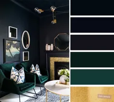 بهترین طرح های رنگی اتاق نشیمن - آبی تیره ، سبز تیره ، طلایی و بلوبری