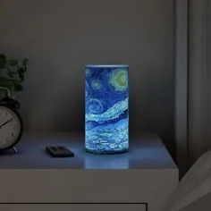 Hastings Home LED Starry Night Candle with Timer Control Remote-Van Gogh Art on Vanilla Sclicking Realistic or Staby Flameless Flame by Hastings Home Lowes.com