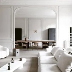 Nicolas Schuybroek در اینستاگرام: «آپارتمان B ، پاریس ، فرانسه.  پیش نمایش اتاق نشیمن و غذاخوری بزرگ روباز با سنگ آهک شسته شده و بلوط پریشان پهن به پایان رسید ... ”