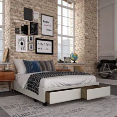 تختخواب ذخیره سازی سکوی چرم مصنوعی Premier Portia ، ملکه ، خاکستری - Walmart.com