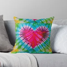 'Rainbow heart Tie-Dye' Throw Pillow by everymood