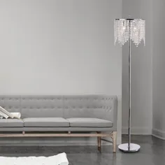 65 اینچی لامپ کف 3-کروم با سایه گرد مهره کریستال (کروم) ، خاکستری
