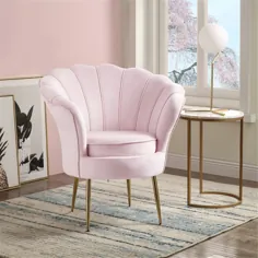 34 "صندلی لهجه ای بشکه ای پشت آنجلینا صورتی مخملی با پایه فلزی - Walmart.com