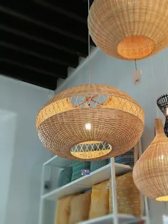 لامپ آویز بافته شده از چوب خیزران بزرگ بامبو لامپ آویز بامبو |  اتسی