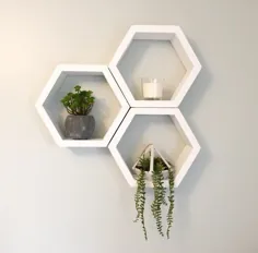 مجموعه 3 قفسه لانه زنبوری سفید قفسه های شش ضلعی هندسی |  اتسی