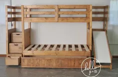 دوقلو بیش از دوقلو تخت تخته دو طبقه جامد چوبی همراه با پله و سرسره