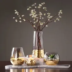 گلدان شیشه ای به سبک مدرن پایین طلایی
