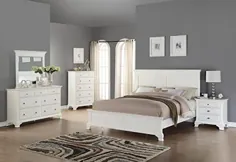مبلمان Roundhill مبلمان اتاق خواب چوب سفید شامل صندلی آینه تخت خواب و سینه ، کینگ