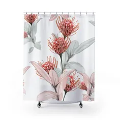 پرده دوش سبز Green Red Modern Bathroom Decor Botanical |  اتسی