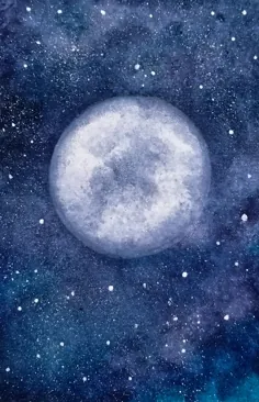 ماه با ستاره - نقاشی آبرنگ
