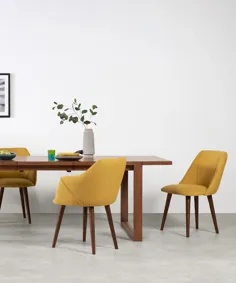 Lule مجموعه ای از 2 صندلی ناهار خوری کارور ، زرد و گردویی