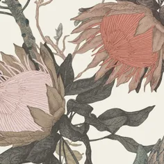 کاغذ دیواری رویای کرم Proteas یک دیوارپوش پوشش دهنده گل چند رنگ است