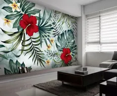 کاغذ دیواری گل استوایی قابل حمل با دست دیواری پارچه ای متحرک |  اتسی