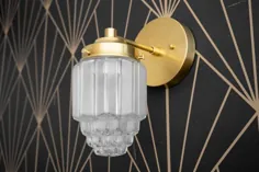چراغ دیواری - Art Deco - چراغهای Art Deco - Art Deco Sconces - Brass Sconce - Skyscraper Shade - 1920s - Glam - مدل شماره 6130