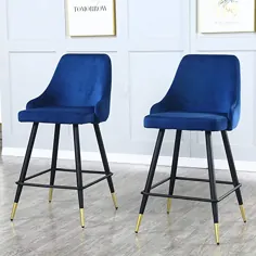 صندلی های پیشخوان شمارنده مخملی 2 تایی - صندلی های اثاثه یا لوازم داخلی Barstools چهارپایه های ضد شمارنده صندلی های قد بلند برای جزیره آشپزخانه ، صندلی های مدرن نوار صندلی غذاخوری با پشت و بازو ، بسته 2 تکه (آبی)