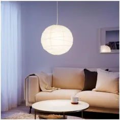 IKEA REGOLIT آویز لامپ فانوس سایه 17 3/4 "کاغذ برنج دست ساز نور محیط سفید - 2 عدد