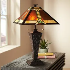 Mission Faux Wicker Tiffany Style Lamp Table - # 32588 |  لامپ به علاوه