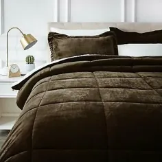 تختخواب کامل ملکه دوقلو جامد قهوه ای Faux Fur Sherpa Soft Plush 3 عدد راحتی راحتی