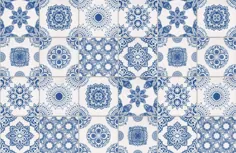 کاغذ دیواری کاشی پرتغالی سفید و آبی |  هوویا انگلستان