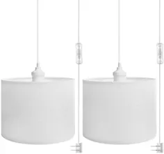 پلاگین بسته آویز QITIM 2 در فضای داخلی ، چراغ آویز سایه سفید سفید برای آشپزخانه ، اتاق نشیمن ، میز ناهار خوری ، سیم روشن 15FT با سوئیچ روشن / خاموش ، سوکت E26