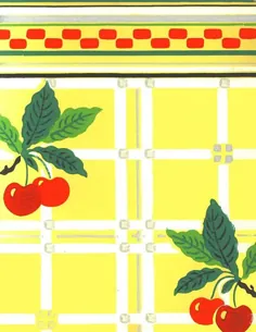 کاغذ دیواری پرنعمت اواسط قرن آشپزخانه گیلاس قرمز روی زرد |  اتسی