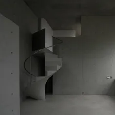 راه پله مارپیچی بتونی فضای داخلی خطی خانه در آشیا - دکتر وونگ - Emporium of Tings را مختل می کند.  مجله وب