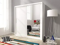 کمد اتاق خواب آینه ای تک جلوی مایا با 1-2 درب با ریل آویز به عرض 200 سانتی متر - سفید