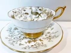 فنجان چای Coalport Tea Cup و Saucer Butterfly Tea Cup English Bone |  اتسی