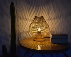BROMO LAMPSHADE - چراغ میز خیزران.  لامپ حصیری ، سایه روشن boho ، لامپ حصیری دست ساز طبیعی