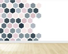 برچسب های عسلی قابل تعویض دیواری 16 یا 24 شش ضلعی |  اتسی