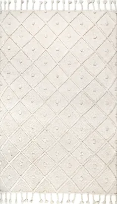 فرش عاج Waffell Diamond Textured Trellis Tassel