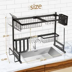 ظرفشویی OGORI 4-IN-1 ظرف نگهدارنده چاقو ، قلاب های آویز و رک خردکن ، رک ظرفشویی ظروف خشک کن ظروف آشپزخانه دارنده ظروف نگهدارنده فولاد ضد زنگ سیاه (12 * 11.8 * 15 ")