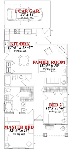 طرح خانه به سبک یک نفره - 2 تختخواب 2 حمام 1250 متر مربع / طرح طرح # 63-246