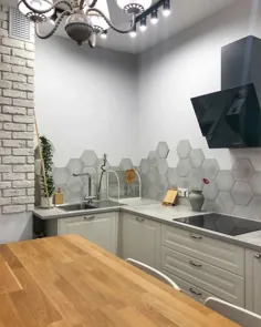 عکس آشپزخانه زیبا با کاشی شش ضلعی
