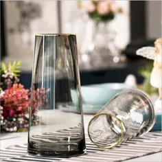 گلدان شیشه ای گلدان شیشه ای مینیمالیست نوردیک با سمت طلا
