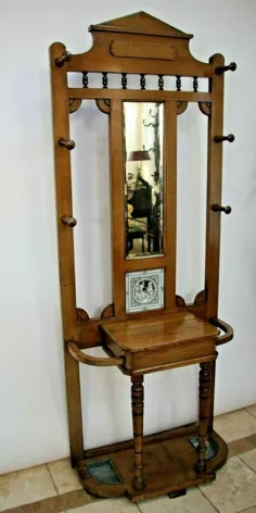 Antique Hall Tree Mintons Shakespeare Tile theme Beveled Mirror چتر ایستاده |  eBay
