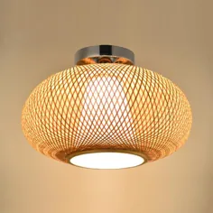 چراغ سقفی Wisher Bamboo Wicker Rattan Shade Flush Mount