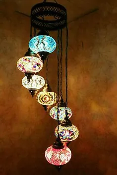 چراغ آویز سقفی آویز سقفی موزاییک شیشه ای مراکشی ترکیه 7 کره بزرگ |  eBay