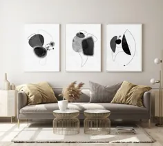 مجموعه انتزاعی مینیمالیست سیاه و سفید 3 چاپی مدرن |  اتسی