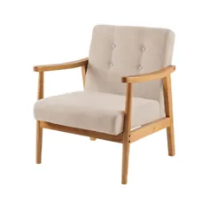 مبل راحتی چوبی جامد دکمه ای و صندلی لهجه ای دارای روکش دکوراسیون اتاق نشیمن |  eBay