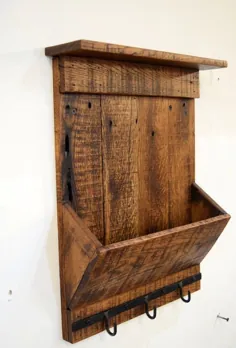 Rustic Reclaimed Organizer Mail Wood and Key Hook Entryway | اتسی