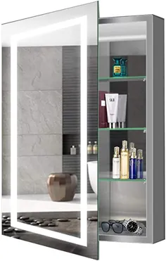 آینه حمام کابینت آینه حمام با چراغ آینه دیواری کابینت آینه غرور با چراغ دیواری کابینت ذخیره سازی دیواری (رنگ: نقره ای ، اندازه: 60x70 سانتی متر)