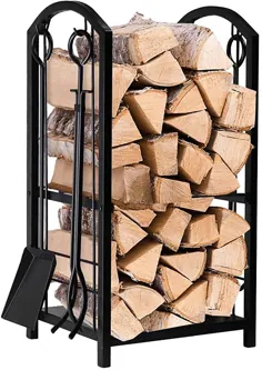 Amagabeli Firewood Rack شومینه ابزار قفسه دارنده های چوب داخلی شومینه نگهدارنده ورود به سیستم در فضای باز قفسه ذخیره سازی چوب انباشته اجاق سیاه آهن فرفورژه سیاهههای مربوط بزرگ سطل زباله ابزار شومینه تنظیم لوازم انبر