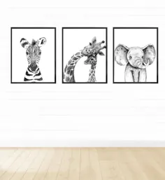 ست هنری دیواری حیوانات سافاری سیاه و سفید قابل چاپ |  اتسی
