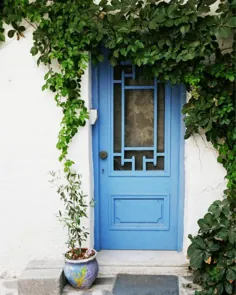 عکاسی درب آبی عکاسی یونان هنر دیواری آبی |  اتسی