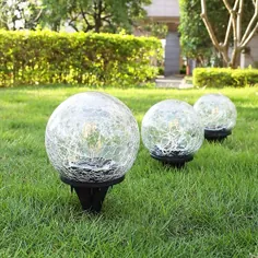 چراغ های خورشیدی باغچه ، گلدان شیشه ای ترک خورده LED سفید و ضد آب گرم برای دکوراسیون فضای باز چمن حیاط حیاط پاسیو ، 1 کره (3.9 ")