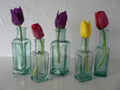 گروهی از 5 بطری شیشه ای آنتیک ادوارد برای گل |  اتسی