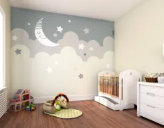 نقاشی دیواری دیوار دیواری آسمان کودکانه شبانه |  اهوپسی